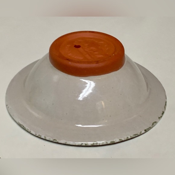 Vintage Unused Glazed Clay Pottery ORIGINAL APPLE BAKER Green Spongeware Trim - Picture 16 of 16